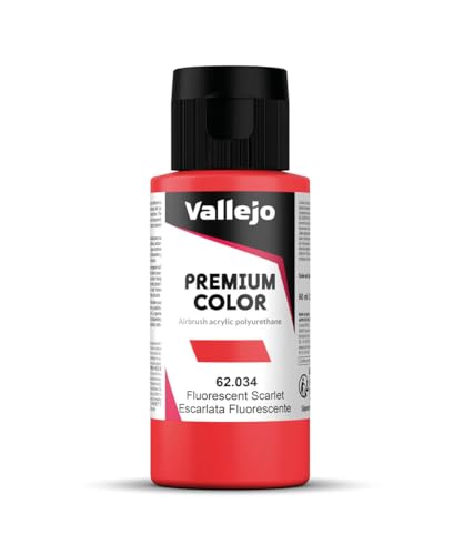 Vallejo - Premium Color RC Fluorescent Scarlet 2.02 Fl.Oz. (60 ml) for Airbrushing, Acrylic-Polyurethane Hybrid Resin of Great Resistance Paint for Model and Hobby Use - style: Fluorescent Scarlet
