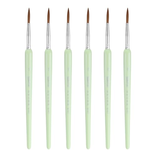HARFINGTON 6pcs Detail Paint Brushes 19mm Pointed Tip Nylon Hair Miniature Painting Brush for Watercolor Oil Acrylic Painting(5#), Green - color: Green, size: 5# 19mm