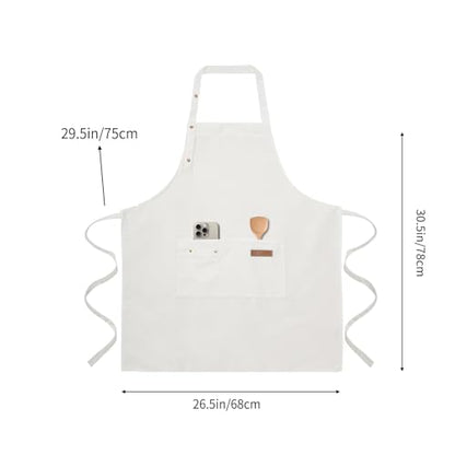 Tosewever Art Aprons for Women Painting Pottery Baking, Mens Buckle Straps Kitchen Apron with Pockets for Chef Cooking - color: White