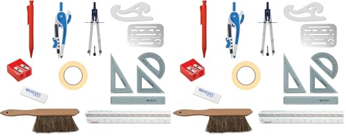 Westcott 16367 15-Piece Architectural Drafting and DrawingTool Set for Math and Geometry, Engineering Students (Pack of 2) - size: 15 Piece Set (Pack of 2)