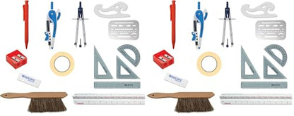 Westcott 16367 15-Piece Architectural Drafting and DrawingTool Set for Math and Geometry, Engineering Students (Pack of 2) - size: 15 Piece Set (Pack of 2)