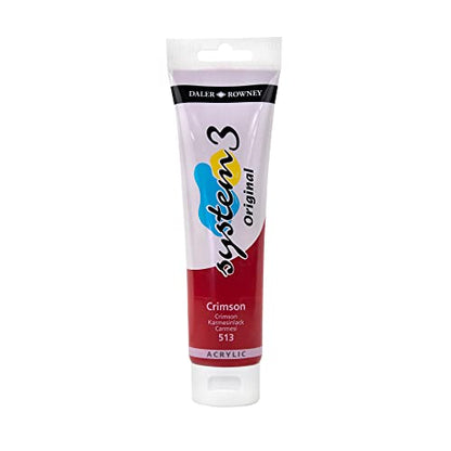 Daler Rowney System3 Crimson 150ml Acrylic Paint Tube - Acrylic Painting Supplies for Artists and Students - Artist Paint for Murals Canvas and More - Art Paint for All Skill Sets