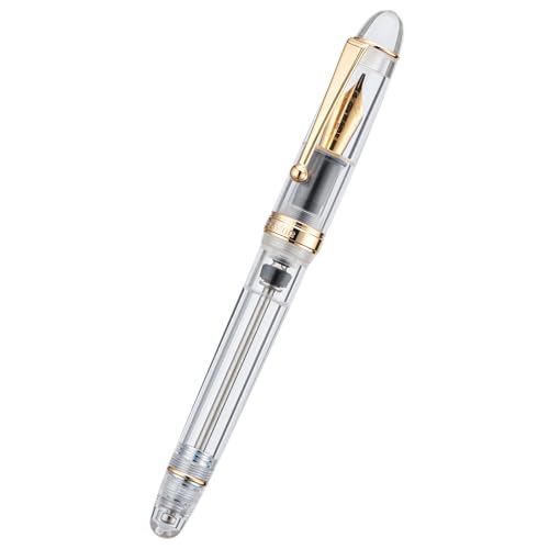 Asvine V126 Vacuum Filling Fountain Pen, Clear Demonstrator Acrylic Stub Nib 1.1mm Calligraphy Art Drawing with Case Set - color: Transparent clear, style: Stub Nib