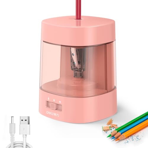Deli Electric Pencil Sharpener, Automatic Pencil Sharpeners, Pink | Suitable for No.2 Pencils Colored Pencils, USB & Battery Operated Pencil Sharpener for School, Home, Office, Classroom - color: Pink