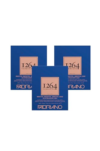 Fabriano 1264 Bristol Smooth Pad, 14" x 17", Glue Bound, 100 lb., 3-Pack - size: 14" x 17", 3-Pack