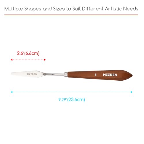 MEEDEN Artist Spatula Painting Knife: 9.29" Flexible Stainless Steel Art Palette Scraper Knife with Wood Handle for Adults, Beginners, Students, #5 - style: #5