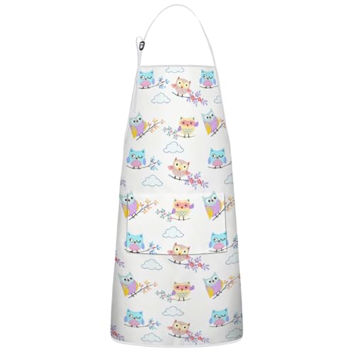 Apron with 2 Pockets,Kitchen Chef Artist Aprons for Cooking Gardening Baking Painting, Waterproof Apron 33" x 27" - color: Owl