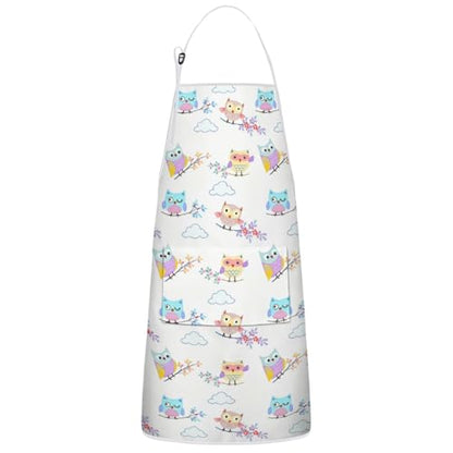 Apron with 2 Pockets,Kitchen Chef Artist Aprons for Cooking Gardening Baking Painting, Waterproof Apron 33" x 27" - color: Owl