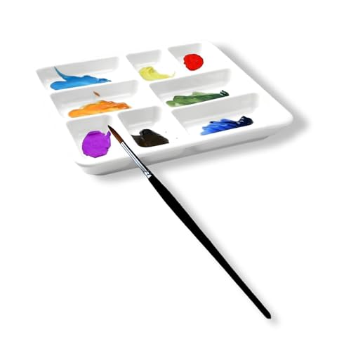 Porcelain Watercolor Palette, Paint Mixing Tray(7 * 7'' 8-Well Rectangle) | Artist’s Porcelain Palette: Premium Ceramic Mixing Tray for All Painting Media ,Watercolor, Gouache, Acrylic & Oil Painting - size: 7" x 1" x 7"