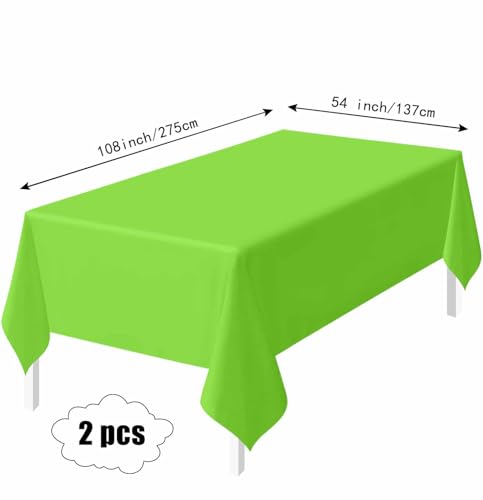 HEIPINIUYE 2 Pack Lime Green Tablecloth Disposable 54 x 108 Inch Green Plastic Table Cloth Disposable Waterproof Rectangle Table Cover for Party Birthday Camping Picnic Tablecloths - color: Lime Green Rectangle Tablecloth, size: 2 Pack