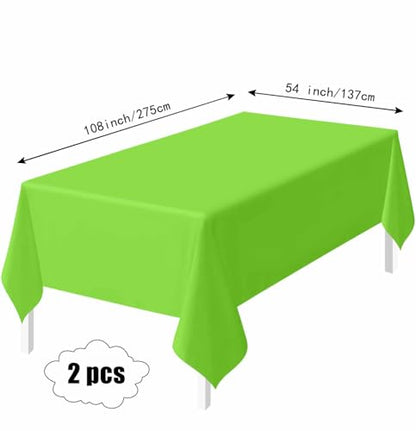 HEIPINIUYE 2 Pack Lime Green Tablecloth Disposable 54 x 108 Inch Green Plastic Table Cloth Disposable Waterproof Rectangle Table Cover for Party Birthday Camping Picnic Tablecloths - color: Lime Green Rectangle Tablecloth, size: 2 Pack