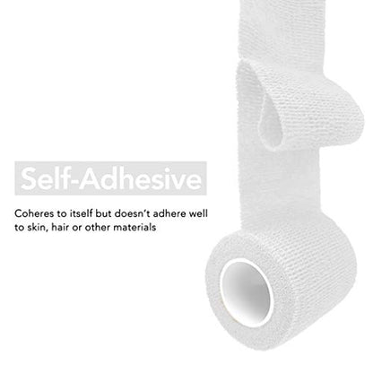 RISEN Cohesive Bandage 2” x 5 Yards, 6 Rolls, Self Adherent Wrap Medical Tape, Adhesive Flexible Breathable First Aid Gauze Ideal for Stretch Athletic - color: White, size: 6 Count (Pack of 1)