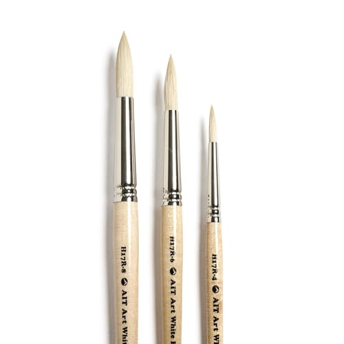 AIT Art Round Paint Brushes, Pack of 3, Sizes 4, 6, 8, White Hog Bristles, Handmade in USA for Trusted Performance with Heavier and Thicker Paints - size: 4, 6, 8