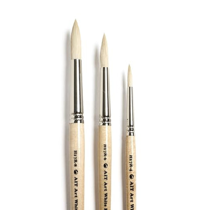 AIT Art Round Paint Brushes, Pack of 3, Sizes 4, 6, 8, White Hog Bristles, Handmade in USA for Trusted Performance with Heavier and Thicker Paints - size: 4, 6, 8