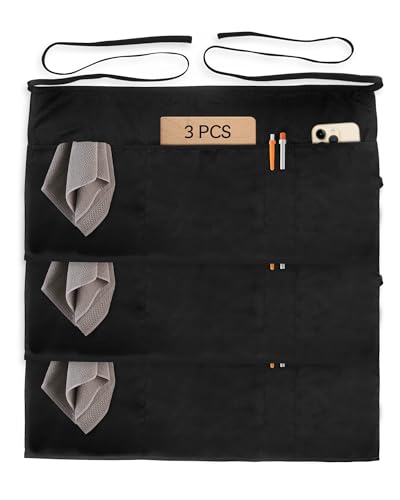 Xeoxarel Aprons with 4 Pockets (Available in 3 Pack / 7 Pack) 23.5'' X 11.5'' - color: 3 Pack Waist Apron- Black