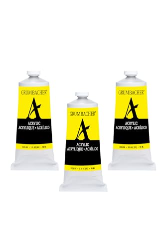 Grumbacher Cadmium Yellow Light Hue Acrylic Paint, 90ml/3 oz. Metal Tube, 3-Pack - color: Cadmium Yellow Light Hue