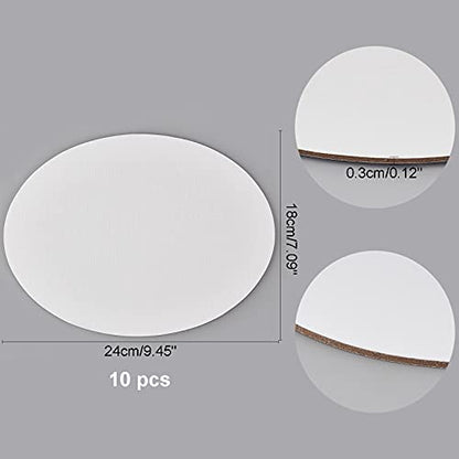 NBEADS 10 Pcs Canvas Panels, Wood and Linen Painting Canvas Oval Blank Oil Paint Board for Painting Craft Drawing, White, 18x24x0.3cm - size: L.W: 9.4"×7"/Thi: 0.1"-Oval