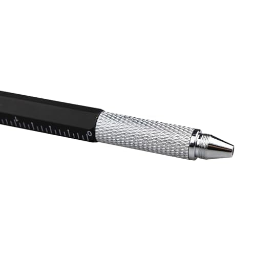 DUNBONG 6-in-1 Multi Pen, Stylus/Screwdriver, 0.7mm Black - Black | Aluminum prismatic non-slip grip | Rotary no-cap design | Ruler & level built-in | Refillable | Long-lasting clip - color: Black