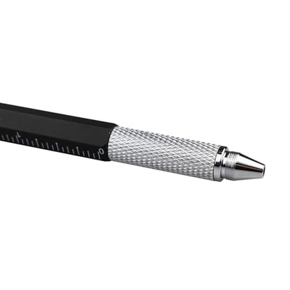 DUNBONG 6-in-1 Multi Pen, Stylus/Screwdriver, 0.7mm Black - Black | Aluminum prismatic non-slip grip | Rotary no-cap design | Ruler & level built-in | Refillable | Long-lasting clip - color: Black