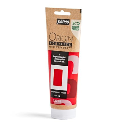 PEBEO Origin Acrylics 120ml Matte Acrylic Paint, Cadmium Red Hue | Warm signal red — dense matte acrylic, 100% recycled binder, intense lightfast color, made in France, FSC paper eco-tube - color: Cadmium Red Hue