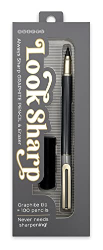 SNIFTY Look Sharp Always Sharp Pen•cil - Compressed graphite tip equals 100 pencils - Gray metal barrel + cap + eraser