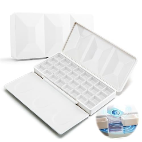 SEAMIART Portable Empty Watercolor Palette Case with 32 Magnetic Half Pans - color: White, size: 6.4" x 2.9" x 1"