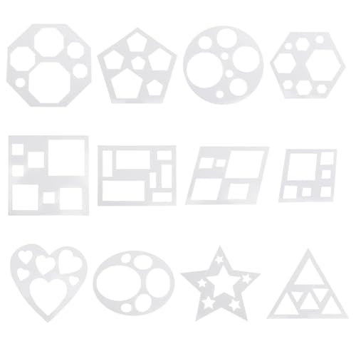 12 Pcs Drawing Stencil Geometric Stencils Circle Square Heart Star Template Set for Painting Basic Shape Tracing Simple Drawing Stencils for Classroom Painting DIY Craft (9x9 Inches) - size: Large