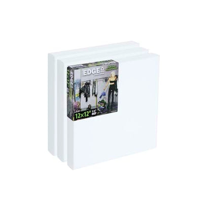 The Edge Eco-Friendly Recycled Cotton Stretched Canvas for Painting - 12x12 Box of 3 - Medium-Textured, Triple Acrylic Primed All Media Painting Canvas, 320gsm, 1-1/2 in. Deep Pine Stretchers - size: 12x12 in