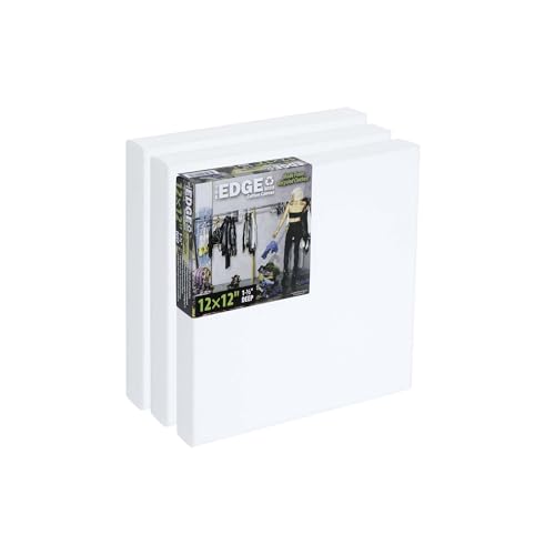 The Edge Eco-Friendly Recycled Cotton Stretched Canvas for Painting - 12x12 Box of 3 - Medium-Textured, Triple Acrylic Primed All Media Painting Canvas, 320gsm, 1-1/2 in. Deep Pine Stretchers - size: 12x12 in