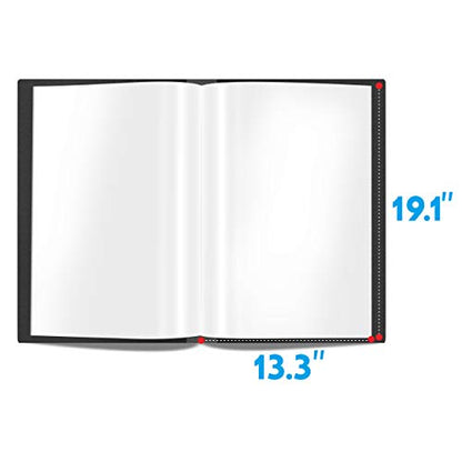 Presentation Book 40 Clear Pockets Sleeves Protectors Art Portfolio Clear Book for Artwork, Report Sheet, Letter (Can Accommodate 19.1 X 13.3inch) - size: 19.1x13.3inch (Black)