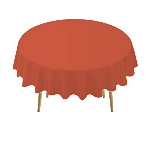 Orange Plastic Tablecloths 2 Pack Disposable Table Covers 84 Inch Circle Bridal Shower Party Tablecovers PEVA Fall Colors Table Cloths for BBQ Picnic Birthday Wedding Parties 6 ft Round Table Use - color: F03 Orange