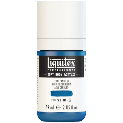Liquitex Soft Body Acrylic Paint, 2-oz Bottle, Cerulean Blue | Low Viscosity, Highly Pigmented, Satin Finish, Retains Subtle Brush Strokes, Great Surface Coverage, Highly Versatile - color: Cerulean Blue, style: 2-oz Bottle