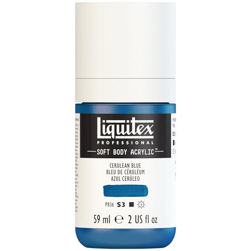 Liquitex Soft Body Acrylic Paint, 2-oz Bottle, Cerulean Blue | Low Viscosity, Highly Pigmented, Satin Finish, Retains Subtle Brush Strokes, Great Surface Coverage, Highly Versatile - color: Cerulean Blue, style: 2-oz Bottle