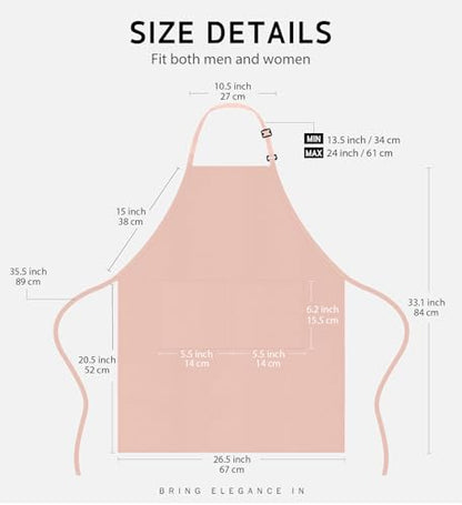 Syntus Apron for Men Women, Adjustable Cooking Kitchen Apron with 2 Pockets | Machine Washable, Firm Stitching, Stain Resistance, Long Tie Straps, 2 Pockets, Versatility, Unisex Use, Gift, BBQ - color: Nude Pink, style: 2 Cotton
