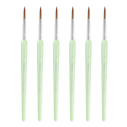 HARFINGTON 6pcs Detail Paint Brushes 24mm Pointed Tip Nylon Hair Miniature Painting Brush for Watercolor Oil Acrylic Painting(7#), Green - color: Green, size: 7# 24mm