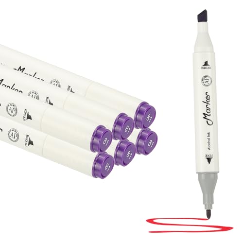 PATIKIL Dual Tip Markers, 6 Pcs Dual Tip Alcohol Markers Set White Barrel with Brush Tip and Fine Tip for Illustration Artist Adult Coloring Drawing Permanent Sketching, Purple - color: Purple