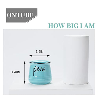 ONTUBE Porcelain Pens Holder Stand ,Ceramic Pencils Holder (Turquoise) | Porcelain, ceramic, pen & pencil holder, sturdy, easy-clean, non-slip, compact, elegant, durable, versatile, white, modern - color: Turquoise