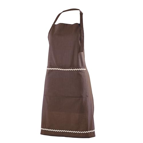 FINGERCRAFT Apron, Dual Pocket, Adjustable Tie, Multipurpose Washable Bib Apron for Home, Kitchen, Chef and Professionals - color: Chocolate