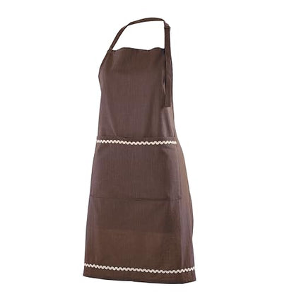 FINGERCRAFT Apron, Dual Pocket, Adjustable Tie, Multipurpose Washable Bib Apron for Home, Kitchen, Chef and Professionals - color: Chocolate