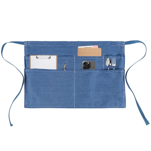 Server Apron with 5 Pockets - Rivet buckle Unisex Short/Half Waiter Waist Short Apron - color: Blue6