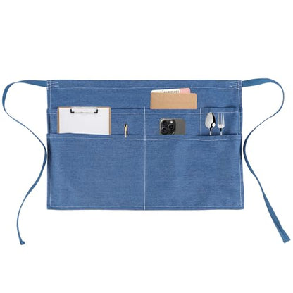 Server Apron with 5 Pockets - Rivet buckle Unisex Short/Half Waiter Waist Short Apron - color: Blue6