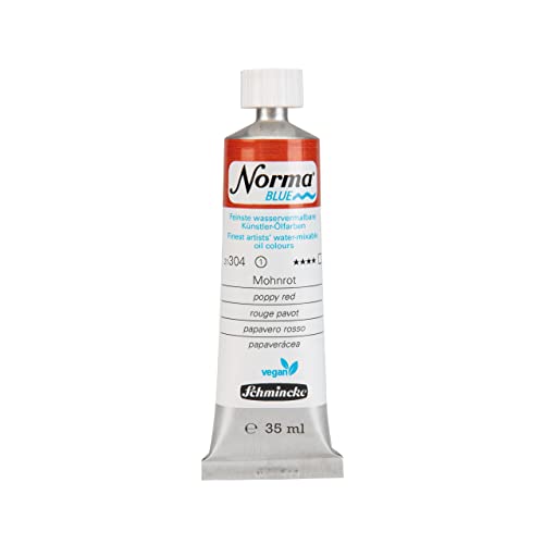 Schmincke - NORMA® Blue, 21304009, finest water-based artists' oil colors, highly pigmented, lightfast, vegan, Poppy red, 35 ml - color: 304 poppy red