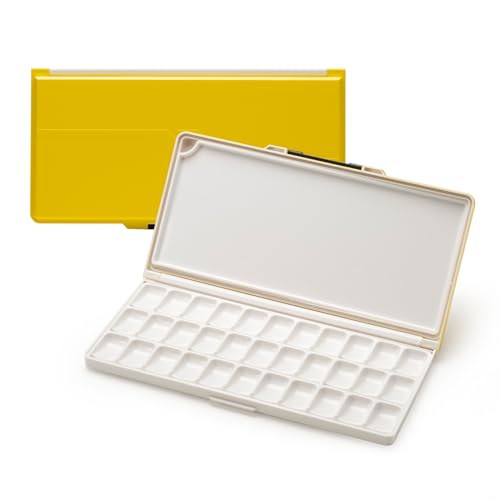 MEEDEN Watercolor Palette with Lid: 33 Wells Airtight Folding Paint Palette | Leakproof Palette with Large Mixing Tray - Empty Acrylic Painting Art Pallet 12.5"x 6.5", Yellow - color: Yellow