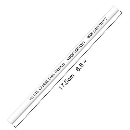 2 Pcs White Sketch Charcoal Pencils -Professional Hight Quality Sketch Highlight White Charcoal Wooden Pencils for Artist Drawing, Sketching, Blending - color: 2 white charcoal