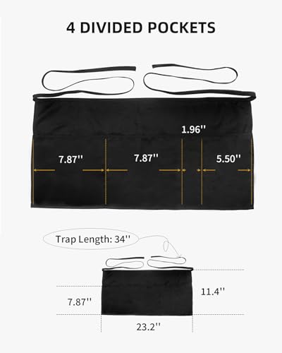 Xeoxarel Aprons with 4 Pockets (Available in 3 Pack / 7 Pack) 23.5'' X 11.5'' - color: 1 Pack Waist Apron- Black