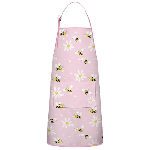 Apron with 2 Pockets,Kitchen Chef Artist Aprons for Cooking Gardening Baking Painting, Waterproof Apron 33" x 27" - color: Bee