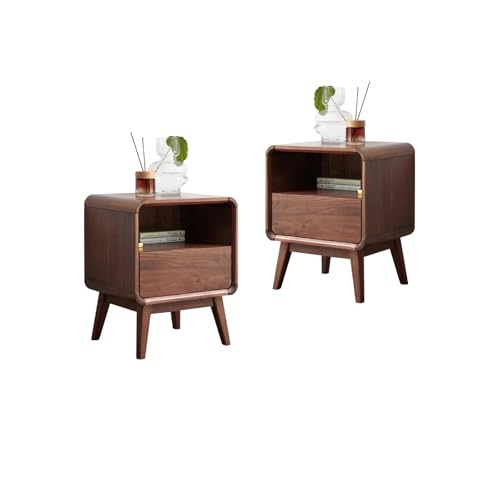 Solid Wood Nightstand Set of 2, Bedside Table Set of 2, Walnut Nightstands with Drawer, Wood Side Table with Open Storage, Modern Nightstand for Bedroom, End Table for Living Room - color: Walnut 1 Drawer, size: 2 PACK