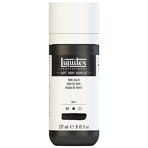 Liquitex Soft Body Acrylic Paint, 8-oz Bottle, Mars Black | Low Viscosity, Highly Pigmented, Satin Finish, Retains Subtle Brush Strokes, Great Surface Coverage, Highly Versatile - color: Mars Black, style: 8-oz Bottle