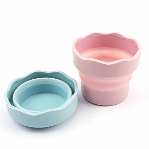 2 PCS Collapsible Paint Brush Washer, Portable Silicone Washing Bucket Brush Holder Cleaner Painting Water Cup for Watercolor Oil Painting