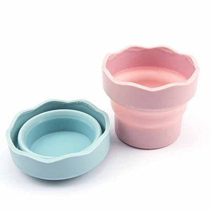 2 PCS Collapsible Paint Brush Washer, Portable Silicone Washing Bucket Brush Holder Cleaner Painting Water Cup for Watercolor Oil Painting